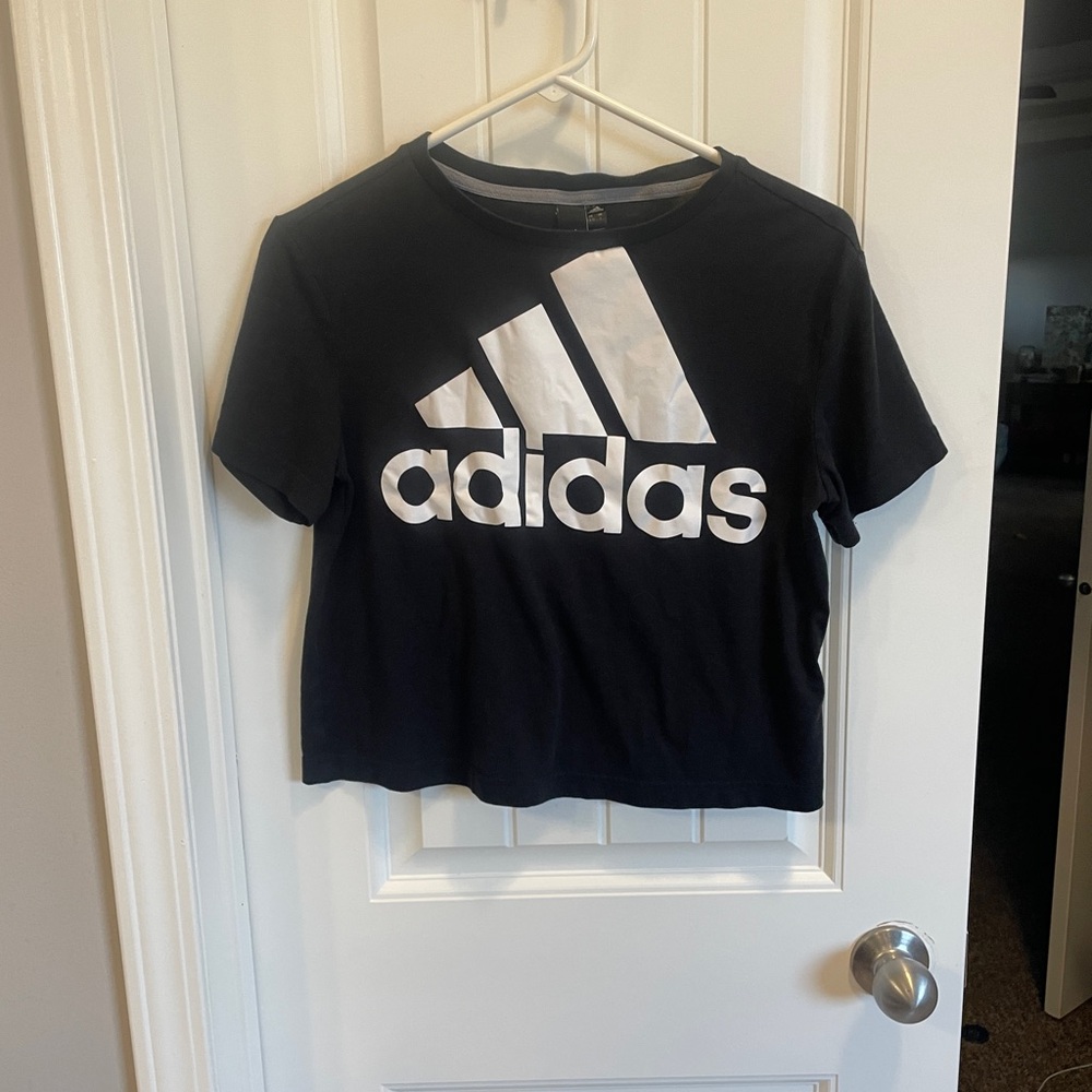 Adidas Black and White Crop Top with Iconic Logo